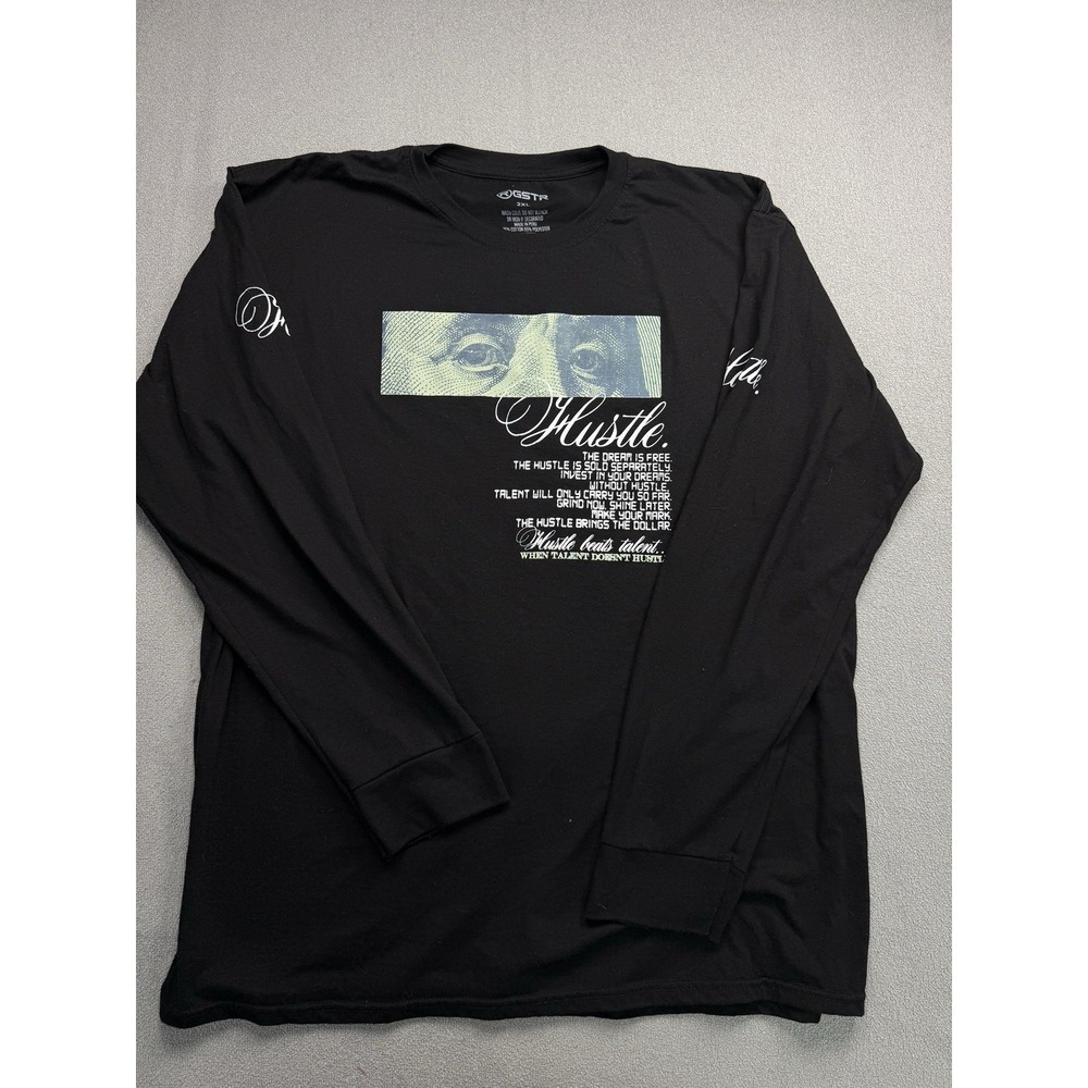 GSTR Hustle Benjamin Franklin Graphic Long Sleeve T Shirt Black 2XL Streetwear